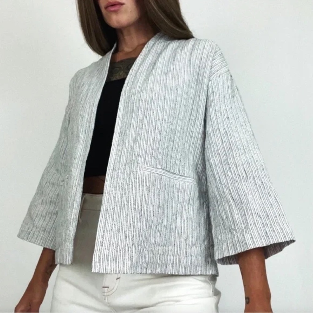 Eileen Fisher Organic Linen-Cotton Blend Ticking Stripe Jacket